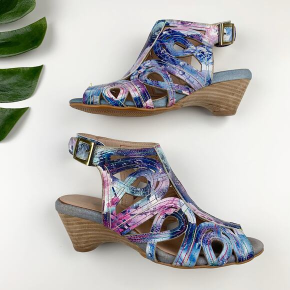Spring Step L'Artiste Flourisha Caged Sandals Heels Blue Pink Womens 37 US 6.5 7 - Picture 7 of 11